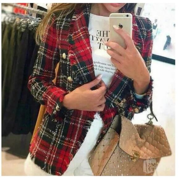 Zara Plaid Double Breasted Blazer - Picture 6 of 16